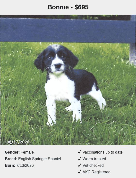 Peaceful Acres Puppies Bonnie Card