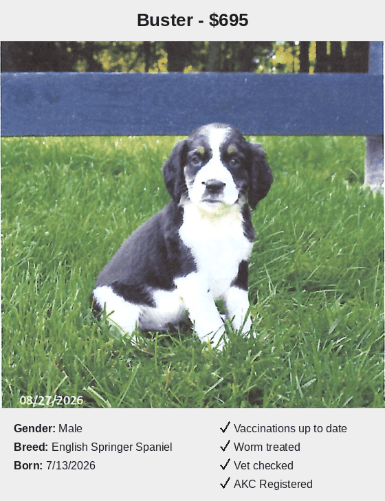 Peaceful Acres Puppies Buster Card