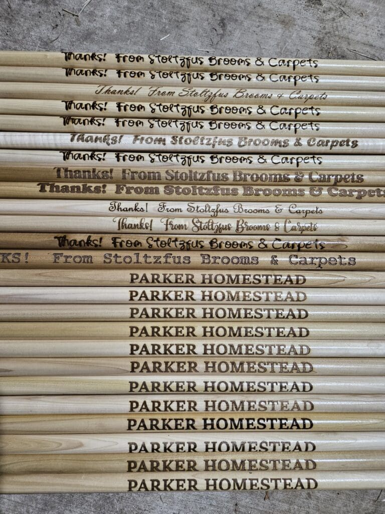 Smucker Patternworks Broom handles engraved